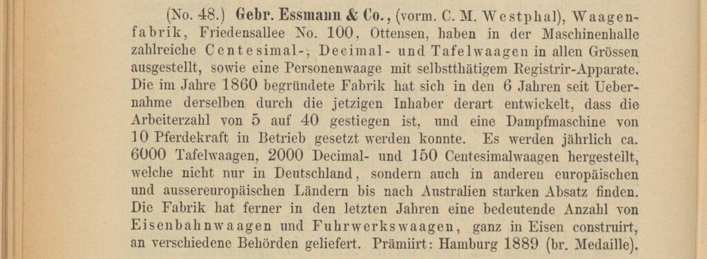 Uittreksel uit de catalogus van de Hamburg Handels- en Industrietentoonstelling 1889