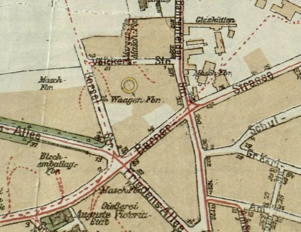 Historische kaart van kruispunten en gebouwen