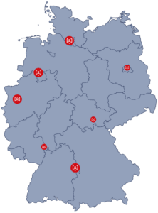 Karte von Deutschland mit markierten Regionen und ESSMANN-Standorten