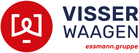 Logo VISSER | Waagen & Service: Schriftzug VISSER mit rotem Punkt und dem Zusatz Waagen & Service